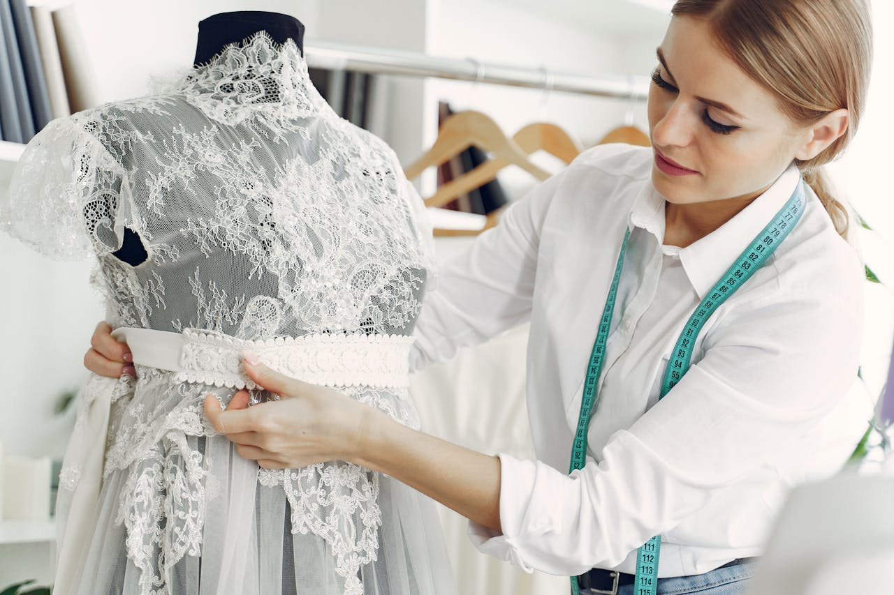 seamstress altering wedding dress 