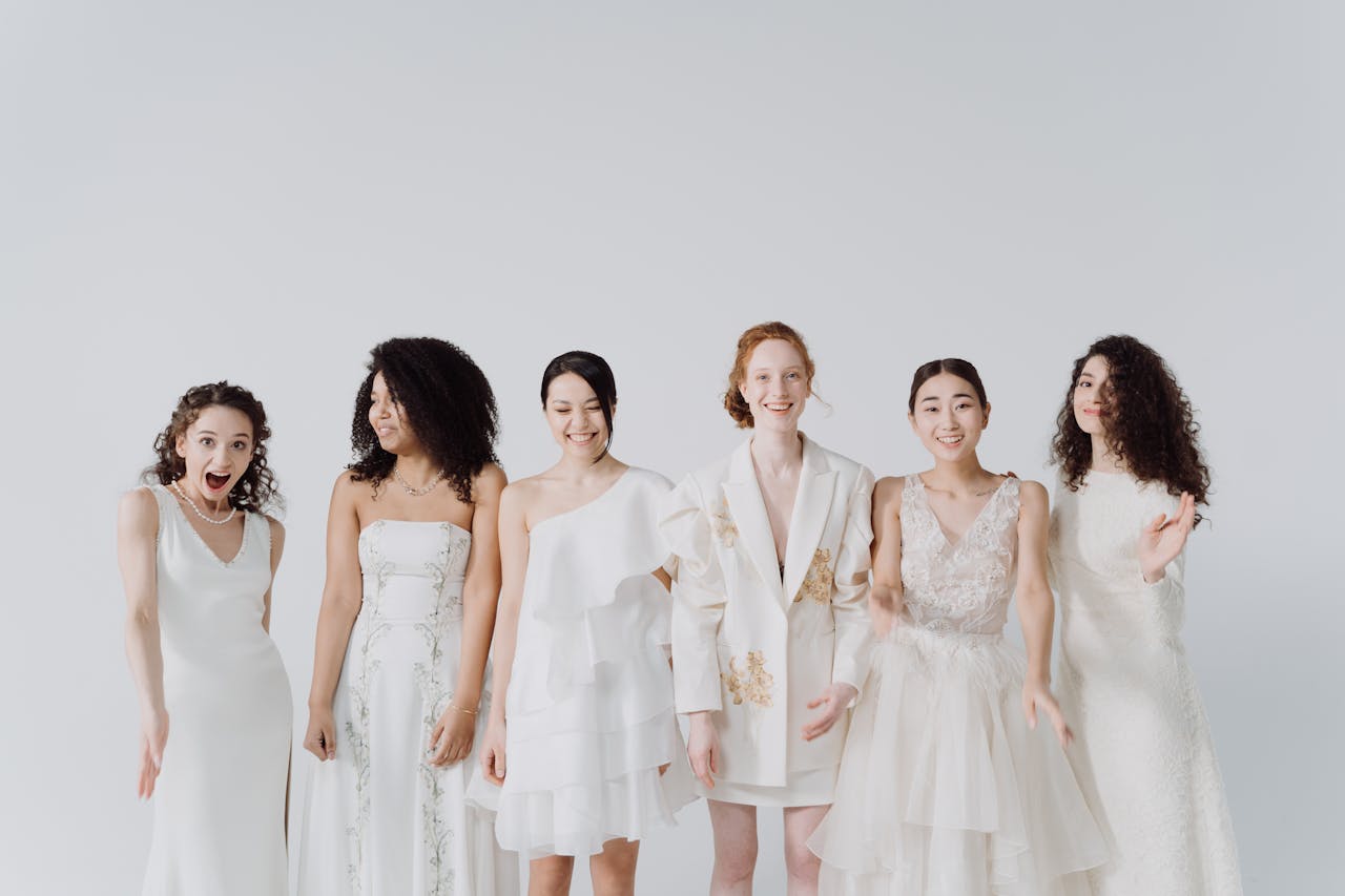 modern bridesmaids mix and match dreses outfits in white 