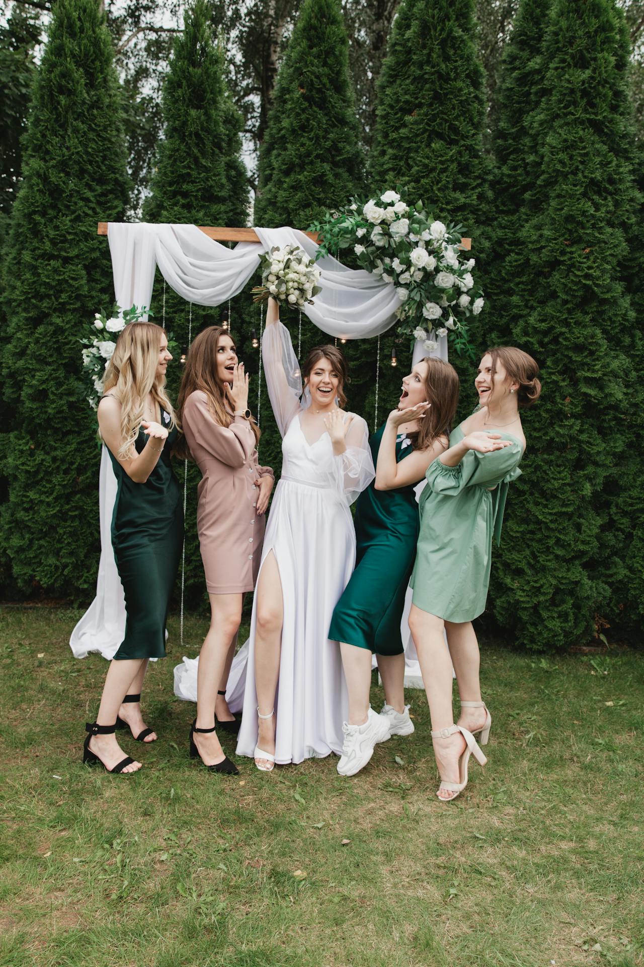 fun bridesmaids and bride laughing about whatsapp group names
